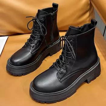 Женские простые и удобные рабочие ботинки на толстой подошве с высоким верхом, модные повседневные женские ботинки из кожи 35-40 35 чёрный