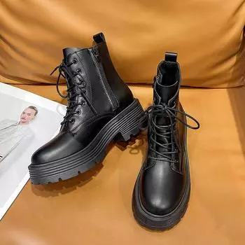 Женские простые и удобные рабочие ботинки на толстой подошве с высоким верхом, модные повседневные женские ботинки из кожи 35-40 35 чёрный