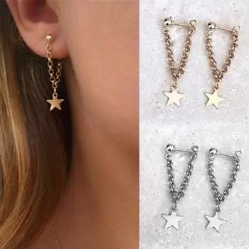 Женские простые креативные серьги с кисточками и пятиконечной звездой, модные украшения для ушей