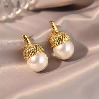 Женские простые модные серьги-гвоздики, серьги с жемчугом в виде шишки, французские ретро-легкие роскошные серьги 14k