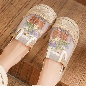 Женские простые модные вышитые сетчатые туфли в этническом стиле с круглым носком, мягкие и удобные туфли на плоской подошве 35