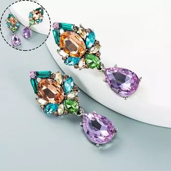 Женские простые серьги из сплава в стиле барокко, инкрустированные серьги в форме капли, модные стеклянные серьги 5*2cm белый