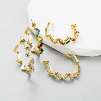 Женские простые серьги-капли C-образной формы, серьги-капли из титановой стали, геометрический тип, цветной кристалл OneSize белый