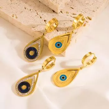 Женские простые серьги-капли из нержавеющей титановой стали, серьги-подвески с кристаллами, капли масла, воды, украшения для ушей OneSize синий