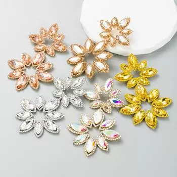 Женские простые серьги-капли с цветами, серьги-подвески из титанового стального сплава, акриловые кристаллы золотого цвета, геометрические украшения для ушей OneSize