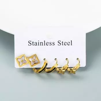 Женские простые серьги-капли с цветком, титановая сталь, геометрический цвет, капельное масло, комплект из трех предметов, одноцветные украшения для ушей OneSize золотой