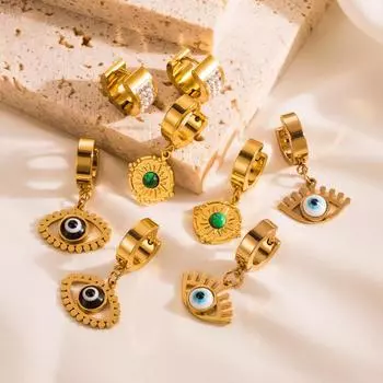 Женские простые серьги-капли в виде глаз дьявола, серьги-подвески из нержавеющей титановой стали с кристаллами, геометрические украшения для ушей OneSize зелёный