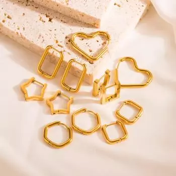 Женские простые серьги-кольца из титановой стали с геометрическим рисунком в форме квадратного сердца золотого цвета, украшения для ушей OneSize
