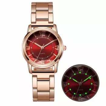 Женские простые серебристые светящиеся наручные часы со стальным ремешком OneSize красный