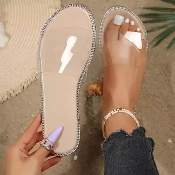 Женские простые шлепанцы, повседневная летняя обувь с прозрачным ремешком, легкая пляжная обувь 35 чёрный