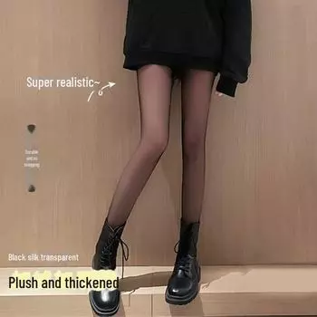 Женские прозрачные бархатные леггинсы: Осенне-зимние плотные, сексуальные, утягивающие колготки телесного цвета с эффектом голых ног stepping foot, 80g lint-free чёрный