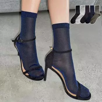 Женские прозрачные блестящие носки с металлическим блеском, блестящие дышащие тонкие носки до щиколотки для женщин и девочек чёрный