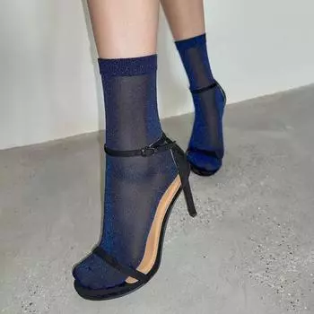 Женские прозрачные блестящие носки с металлическим блеском, блестящие, дышащие, тонкие, длиной до щиколотки чёрный