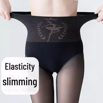 Женские прозрачные черные леггинсы с высокой талией — легкий стиль, бархатные колготки для осени/зимы, поддержка живота, прозрачные для кожи. 100g, One Size, with feet