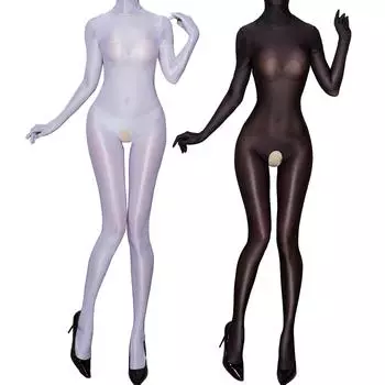 Женские прозрачные колготки для всего тела с открытой спиной и молнией, глянцевые, эластичные, для вечеринок в полночь M