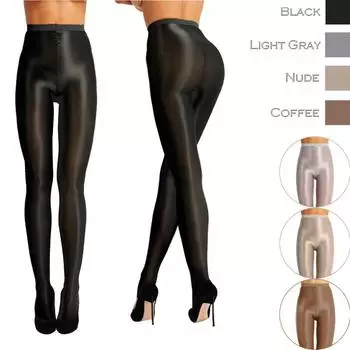 Женские прозрачные колготки толщиной 70D, блестящие колготки, шелковые чулки с высокой талией чёрный