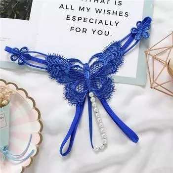 Женские прозрачные открытые трусики с жемчужным массажем и Т-образной спинкой One Size