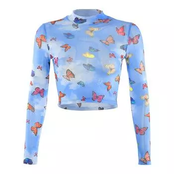 Женские прозрачные сетчатые рубашки в сетку, топы, милые женские топы с принтом ангела, осенние сетчатые топы S