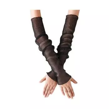 Женские прозрачные сетчатые рукава, длинные, ультратонкие, кружевные перчатки без пальцев, защита от ультрафиолетового излучения, охлаждающая сетчатая тюль, солнцезащитные рукава для улицы чёрный
