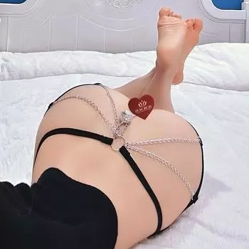 Женские прозрачные сетчатые трусы с металлической цепочкой-колокольчиком и открытым шаговым швом one size (80-130 catties)