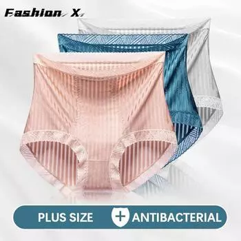Женские прозрачные сексуальные сетчатые трусики из ледяного шелка большого размера с высокой талией XL(62.5-72.5kg) чёрный