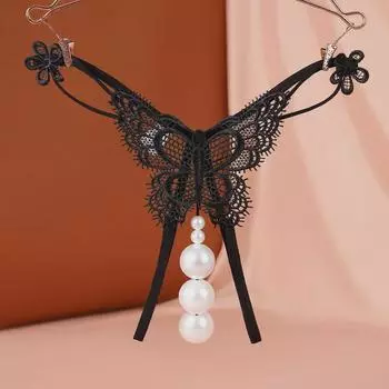 Женские прозрачные стринги больших размеров: Массаж открытой промежности жемчугом, идеально подходит для соблазнения в ночном клубе L [60-70 kg]