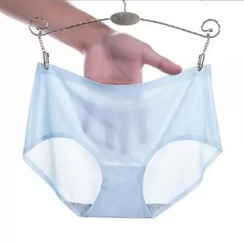 Женские прозрачные треугольные трусы, нижнее белье, дышащие сетчатые трусы из ледяного шелка, удобные однотонные ультратонкие дышащие трусы M синий