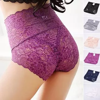 Женские прозрачные трусики с высокой талией и цветочным принтом, сексуальное нижнее белье, бесшовные трусы 3XL