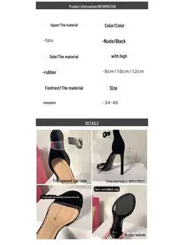 Женские прозрачные туфли на шпильке 12 см с одним ремешком, лето 2024 г. - босоножки с открытым носком телесного цвета Size 38