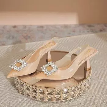 Женские прозрачные туфли с острым носком на высоком каблуке — удобные тонкие каблуки, ремешки сзади, закрытый носок, идеально подходят к юбкам Size 37