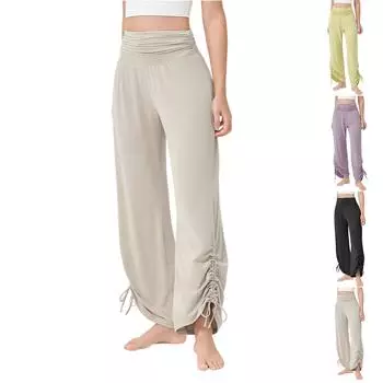 Женские прямые эластичные повседневные однотонные плиссированные спортивные брюки для фитнеса с высокой талией для йоги L