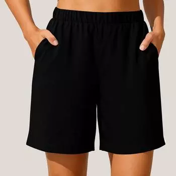 Женские прямые брюки длиной пять четвертей с резинкой на средней талии S чёрный