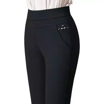 Женские прямые брюки Эластичные брюки с высокой посадкой Брюки для поддевки Деловые брюки M чёрный
