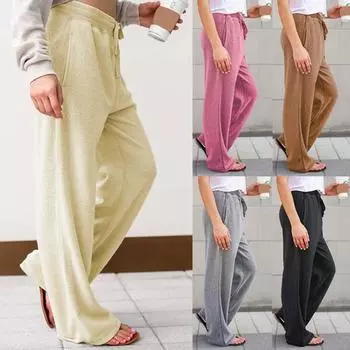 Женские прямые брюки, мягкие повседневные брюки, однотонные свободные удобные флисовые теплые домашние брюки XXXL бежевый