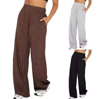 Женские прямые брюки, однотонные повседневные брюки с карманами L чёрный