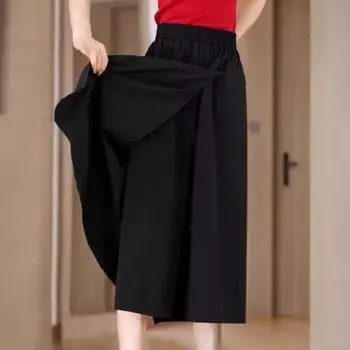 Женские прямые брюки-палаццо с эластичной талией, широкие брюки с разрезом и высокой талией, летние брюки с юбкой XL белый