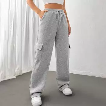 Женские прямые брюки с карманами, повседневные, с эластичной талией и шнурком, осенне-весенние брюки XL белый