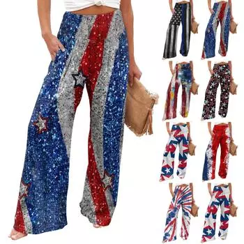 Женские прямые брюки, женские брюки с эластичной резинкой на талии, свободные повседневные брюки с принтом и карманами XXXL