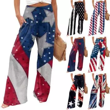 Женские прямые брюки, женские брюки с эластичной резинкой на талии, свободные повседневные брюки с принтом и карманами XL чёрный