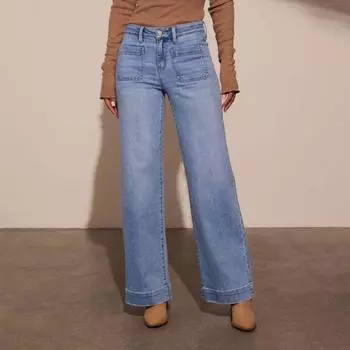 Женские прямые джинсы с несколькими карманами, застежкой-молнией на пуговицы и высокой талией, однотонные джинсовые брюки в винтажном стиле для повседневной носки, школьные поездки на работу M темно-синий