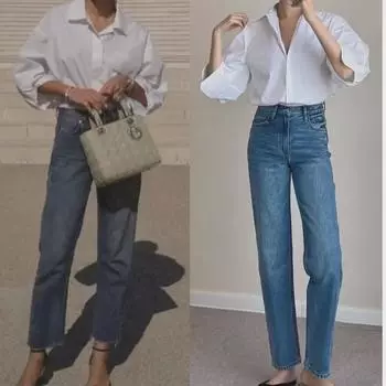 Женские прямые джинсы с высокой талией в стиле ретро: Новые облегающие модели на весну и осень, универсальные и слегка эластичные брюки-сигареты Nine-Point 2XL синий