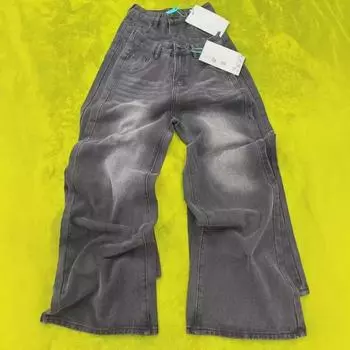 Женские прямые джинсы с высокой талией в стиле ретро: Осенний выпуск, Широкие штанины, Свободный крой, Утягивающий для фигуры типа «груша» XS