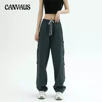 Женские прямые рабочие брюки с карманами, однотонные, с эластичной завязкой и высокой талией, повседневные брюки M чёрный