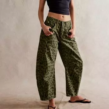 Женские прямые свободные джинсы с несколькими карманами, укороченные брюки, повседневные широкие брюки для женщин XL имбирный