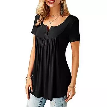 Женские пуговицы с круглым вырезом, свободные эластичные топы, женские рубашки-туники с коротким рукавом, женские повседневные блузки S зелёный