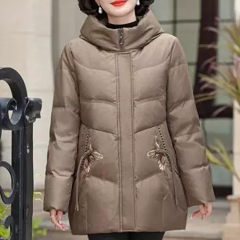 Женские пуховики среднего возраста, зимние, элегантные, свободные, толстые, теплые, больших размеров, пуховики, женская верхняя одежда XL красный