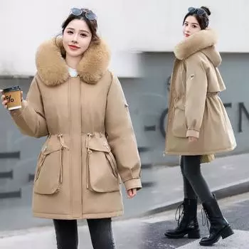 Женские пуховики зимние новые утолщенные большие размеры съемные модные утолщенные средние и длинные хлопковые куртки маленькие хлопковые куртки прилив M