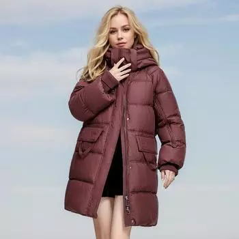 Женские пуховые хлопчатобумажные изделия средней и большой длины, зимние однотонные изделия с капюшоном из утолщенной хлопчатобумажной ткани, тонкое маленькое пальто M