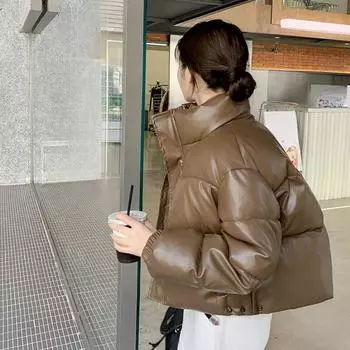 Женские пуховые куртки коричневые зимние корейские модные стиль Y2K воротник-стойка черные теплые 2023 НОВЫЕ женские пальто хлопковая верхняя одежда S белый