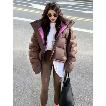 Женские пуховые пальто Легкая стеганая куртка с воротником-стойкой на молнии Пуховики Пальто y2k одежда зимняя теплая коричневая верхняя одежда 2024 S коричневый